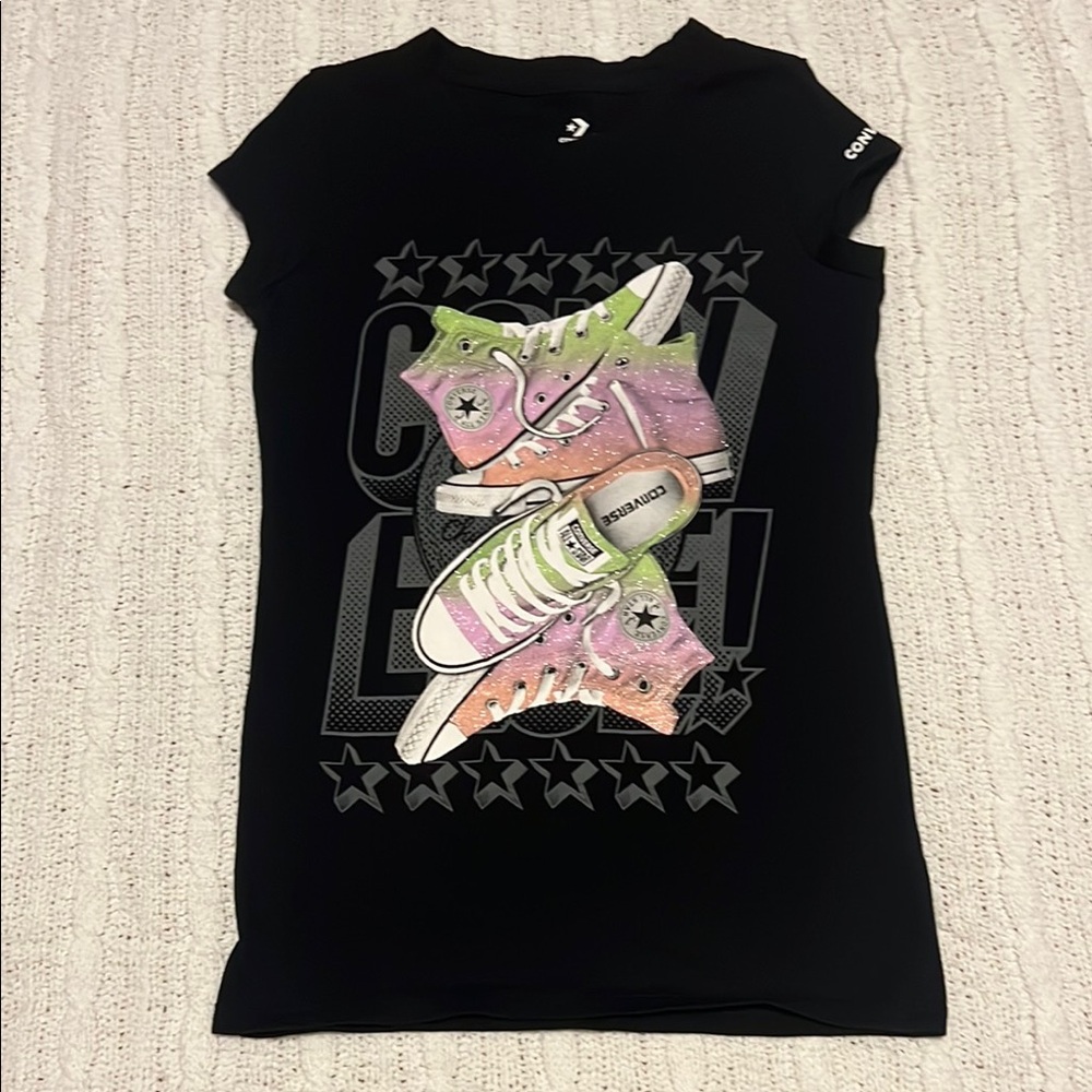 Converse Girl’s Sparkle Shoe, Black, Small (8-10 Years) Sleeveless Shirt